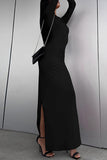 Celebrities Elegant Solid Slit O Neck Long Sleeve Dresses