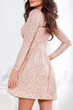 Elegant Solid Sequins Sequined V Neck Long Sleeve Dresses