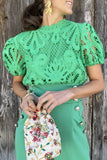 Casual Solid Lace Hollowed Out O Neck Blouses(4 Colors)