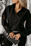 Elegant Solid Mesh Shirt Collar Tops