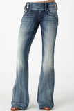 Casual Vintage Solid Make Old Mid Waist Regular Denim Jeans