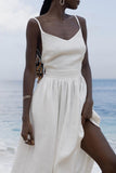 Sexy Vacation Solid Bandage Backless V Neck Beach Dress Dresses
