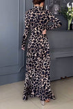 Vintage Print Leopard Stringy Selvedge Half A Turtleneck Printed Dress Dresses