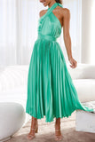 Elegant Solid Fold Halter Dresses