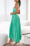 Elegant Solid Fold Halter Dresses