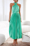 Elegant Solid Fold Halter Dresses