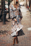 Bohemian Vintage Floral Frenulum V Neck Printed Dress Dresses