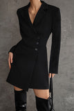 British Style Solid Buttons Turn-back Collar Suit Dress Dresses
