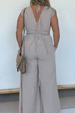 Casual Simplicity Solid Pocket V Neck Loose Jumpsuits