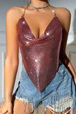 Sexy Solid Sequins Backless Halter Tops