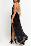 Sexy Vacation Solid Tassel Hollowed Out Slit Swimwears Cover Up