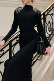 Elegant Formal Solid Backless Slit Rhinestone Half A Turtleneck Evening Dress Dresses
