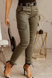 Casual Solid Patchwork Skinny Mid Waist Pencil Solid Color Trousers