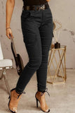 Casual Solid Patchwork Skinny Mid Waist Pencil Solid Color Trousers