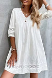 Casual Simplicity Solid Lace V Neck Beach Dress Dresses