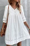 Casual Simplicity Solid Lace V Neck Beach Dress Dresses