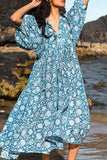 Casual Vacation Camouflage Print Patchwork V Neck Beach Dress Dresses