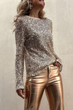 Casual Solid Sequins Sequined O Neck Tops