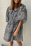 Casual Vintage Print Leopard With Belt Without Belt Turndown Collar Printed Dress Dresses