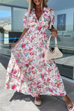 Sweet Vacation Floral V Neck Waist Skirt Dresses