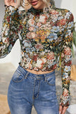 Elegant Floral Stringy Selvedge Half A Turtleneck Tops