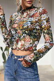 Elegant Floral Stringy Selvedge Half A Turtleneck Tops