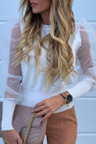 Elegant Solid Mesh O Neck Tops