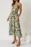 Elegant Vacation Color Lump Print Backless Flounce V Neck Sling Dress Dresses