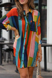 Casual Color Lump Print Pocket Contrast Turndown Collar Shirt Dress Dresses