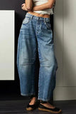 Casual Solid Make Old Pocket High Waist Loose Denim Jeans