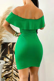 Celebrities Elegant Solid Flounce Off the Shoulder Wrapped Skirt Dresses