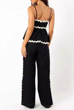 Casual Ripple Draw String Backless Contrast Sleeveless Two Pieces