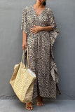 Vintage Vacation Print Leopard Slit Swimwears Cover Up(6 Colors)