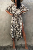 Vintage Vacation Print Leopard Slit Swimwears Cover Up