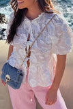 Sweet Elegant Solid Lace Frenulum With Bow O Neck Blouses