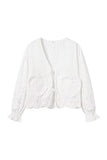 Sweet Solid Embroidered Hollowed Out Frenulum V Neck Tops