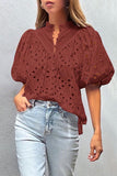 Casual Solid Hollowed Out Buckle Mandarin Collar Blouses(3 Colors)