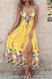 Sexy Casual Print Backless Slit Spaghetti Strap Long Dresses(5 Colors)