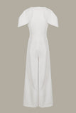 Casual Solid Hollowed Out Patchwork O Neck Regular Jumpsuits