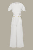 Casual Solid Hollowed Out Patchwork O Neck Regular Jumpsuits