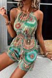 Casual Vintage National Totem Frenulum Halter Loose Rompers