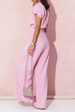 Casual Solid Metal Accessories Decoration V Neck Loose Jumpsuits(4 Colors)