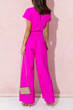Casual Solid Metal Accessories Decoration V Neck Loose Jumpsuits(4 Colors)