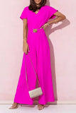 Casual Solid Metal Accessories Decoration V Neck Loose Jumpsuits(4 Colors)