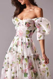 Celebrities Elegant Flowers Patchwork Off the Shoulder Evening Dresses