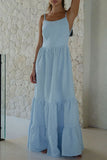 Sexy Vacation Solid Frenulum Backless U Neck Cake Skirt Dresses(5 Colors)