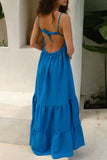 Sexy Vacation Solid Frenulum Backless U Neck Cake Skirt Dresses(5 Colors)