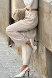 Casual British Style Solid Pocket Without Belt Loose High Waist Straight Solid Color Bottoms(No Belt)(3 Colors)