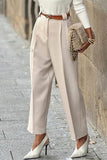 Casual British Style Solid Pocket Without Belt Loose High Waist Straight Solid Color Bottoms(No Belt)(3 Colors)
