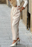 Casual British Style Solid Pocket Without Belt Loose High Waist Straight Solid Color Bottoms(No Belt)(3 Colors)